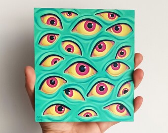 All seeing eyes original acrylic painting on wood - all seeing eyes wall art - trippy art