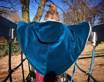 Teal Velvet Hooded Cape, Faux Fur Lined, Kids Dress Up