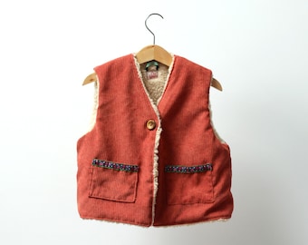 Child's Corduroy Sherpa Vest, Folk Style Gilet, Reversible