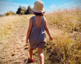 Handmade child’s short summer jumpsuit, summer romper with open back,  Relaxed Fit