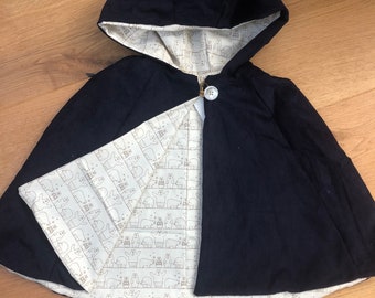 Luxury Kids Corduroy Cape – Polar Bear Lined Dressing Up Cloak – Rare Sustainable Childrens Costume – Rare Handcrafted Play Cape