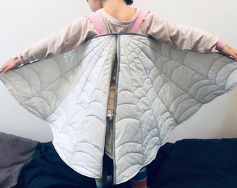Childs Ghost Spider web wings, ghost web wings,  girls super hero wings, quilted cotton dress up, imaginative play.