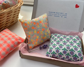 Handmade Lavender Sachet Pin Cushion Gift Box, Organic Cotton French Floral Scented Sachet
