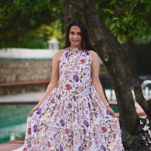 Flowy Floral Cotton Maxi Dress | Lightweight Summer Dress | Boho Chic Sleeveless Dress | Garden Party Dress | Resort Wear | Gift For Her