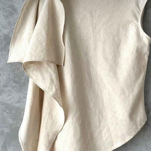 Asymmetrical Off-White Linen Top – One Shoulder Ruffle Blouse – Minimalist Summer Sleeveless Shirt – Handmade Natural Fabric Top - Best Gift