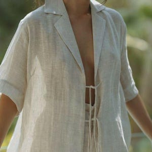 2-Piece Cotton Linen Summer Set – Relaxed Blazer Shirt & High-Waisted Shorts | Minimalist Resort Wear | Summer Boho Loungewear -Gift For Her