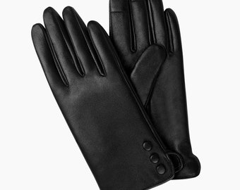 Women's Black Touchscreen Gloves Made of Ecological Leather with Insulation for Winter with Stitching NAPO Gloves napoJOLI Eco