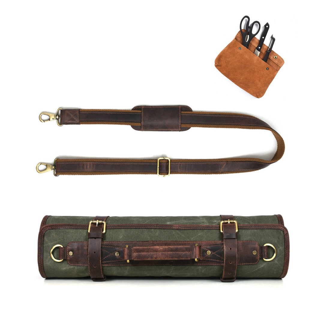 Professional Chefs Roll Bag, Premium Quality Leather High Density Waxed