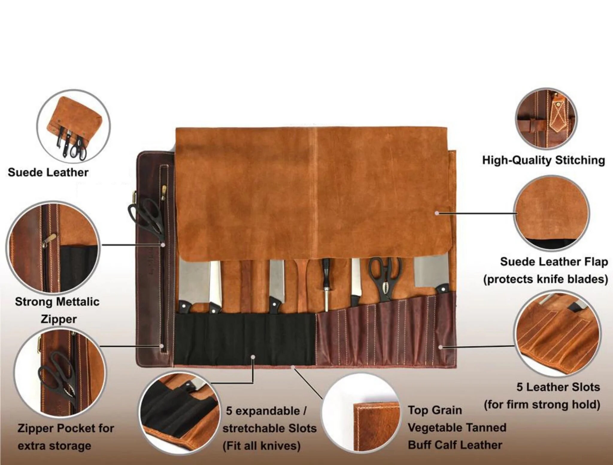 Chef Knife Roll, Knife Case, Full Grain Leather Knife Roll, Knives Roll Holder, Leather Knife