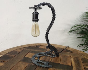 Industrial table lamp, Steampunk gift, Industrial desk lamp, Biker gift, Motorcycle lamp