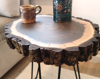 Live Edge Coffee Table, End Table, Round Coffee Table, Wood Slab, Rustic Coffee Table, Hairpin Legs, Walnut table