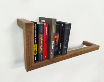 Libreria moderna sospesa, mensola a muro - Decorazione unica in legno realizzata a mano per un'elegante organizzazione ed esposizione della parete