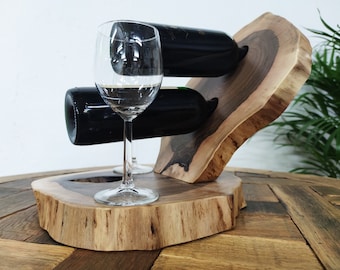 Wine holder for two bottles, Wine rack from walnut wood