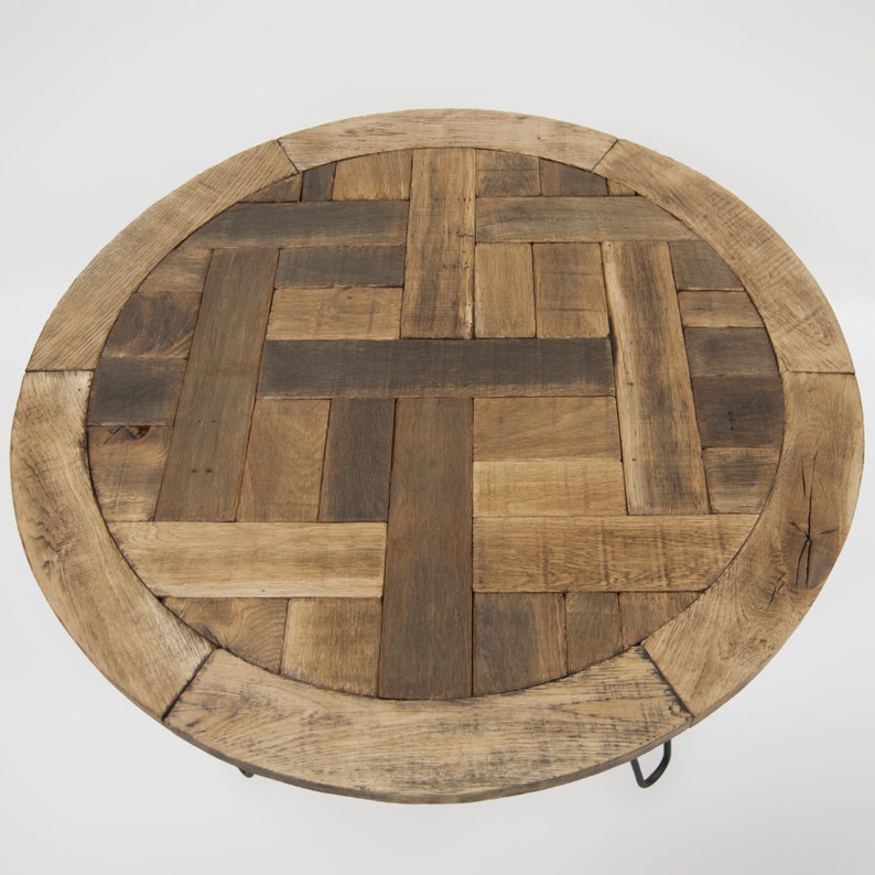 Rustic Oak Parquet Round Coffee Table Etsy