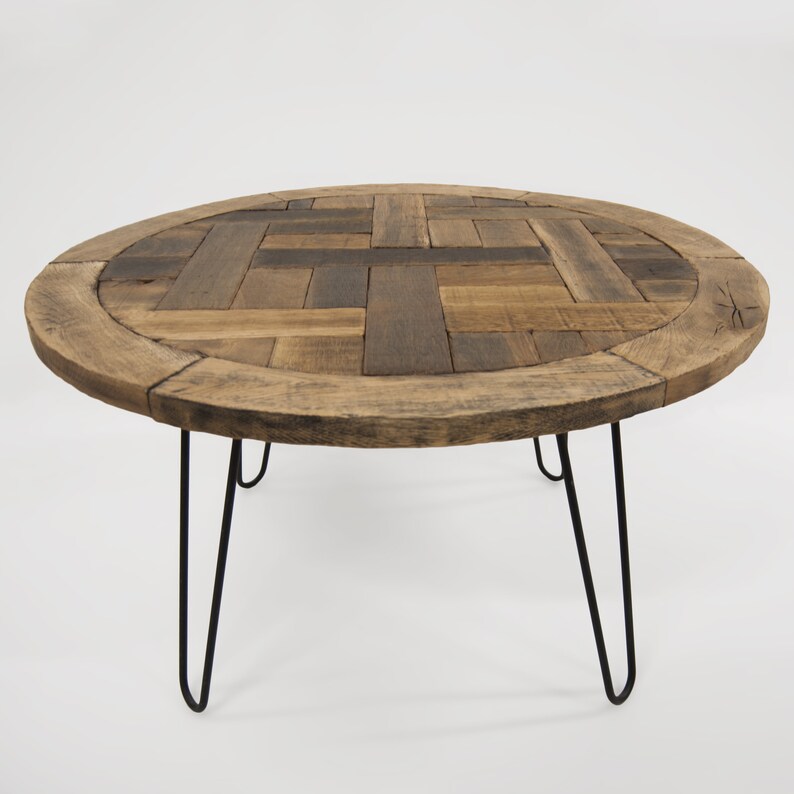 Rustic Oak Parquet Round Coffee Table Etsy