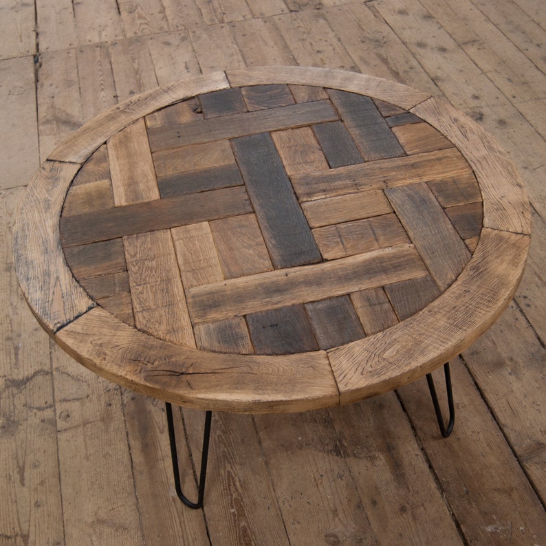 Rustic Oak Parquet Round Coffee Table Etsy