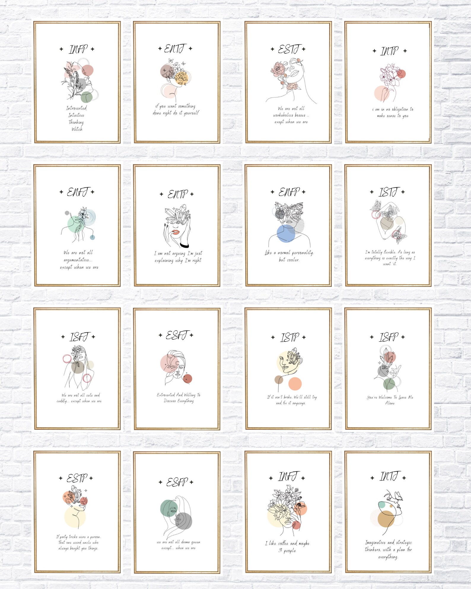 MBTI Printable Bundle, 16 MBTI, Printable Myers Briggs Wall Art, MBTI ...