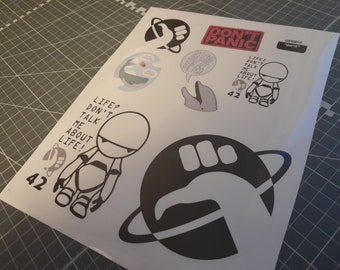 Hitch hikers guide to the galaxy. Prop cosplay. Vinyl stickers