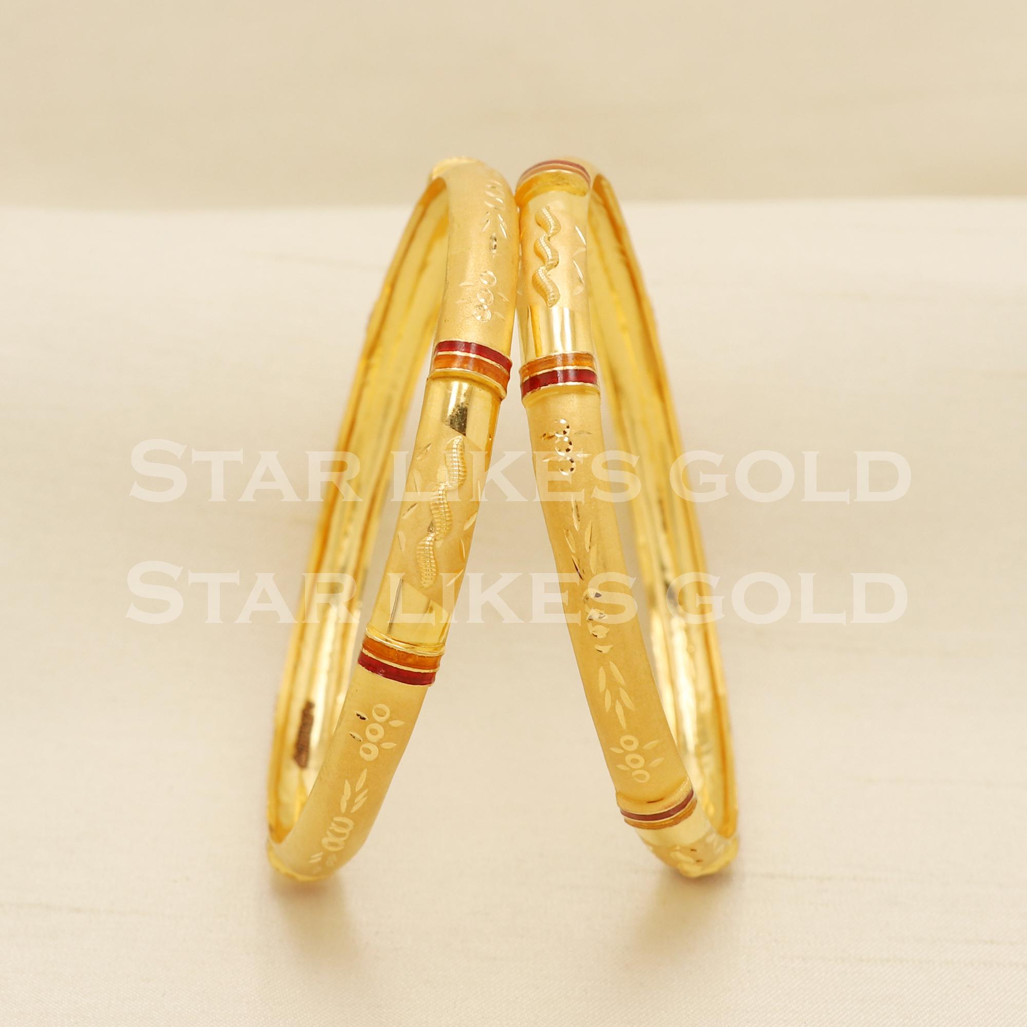 BIS Hallmark 916 Traditional Gold Bangles, Solid 22ct Wire Work