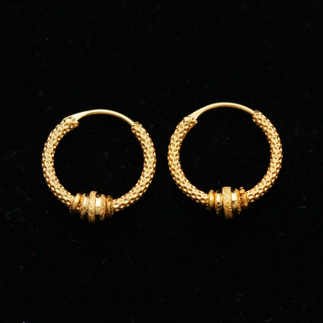 22K Solid Gold Hoops, One Ball Hoop Earring Etsy