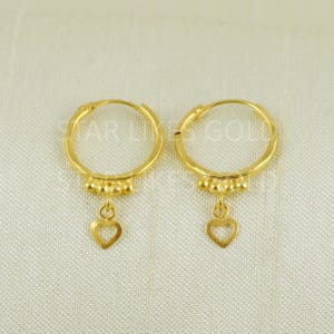 18k karat 18k gold bali Small hoop Heart earrings