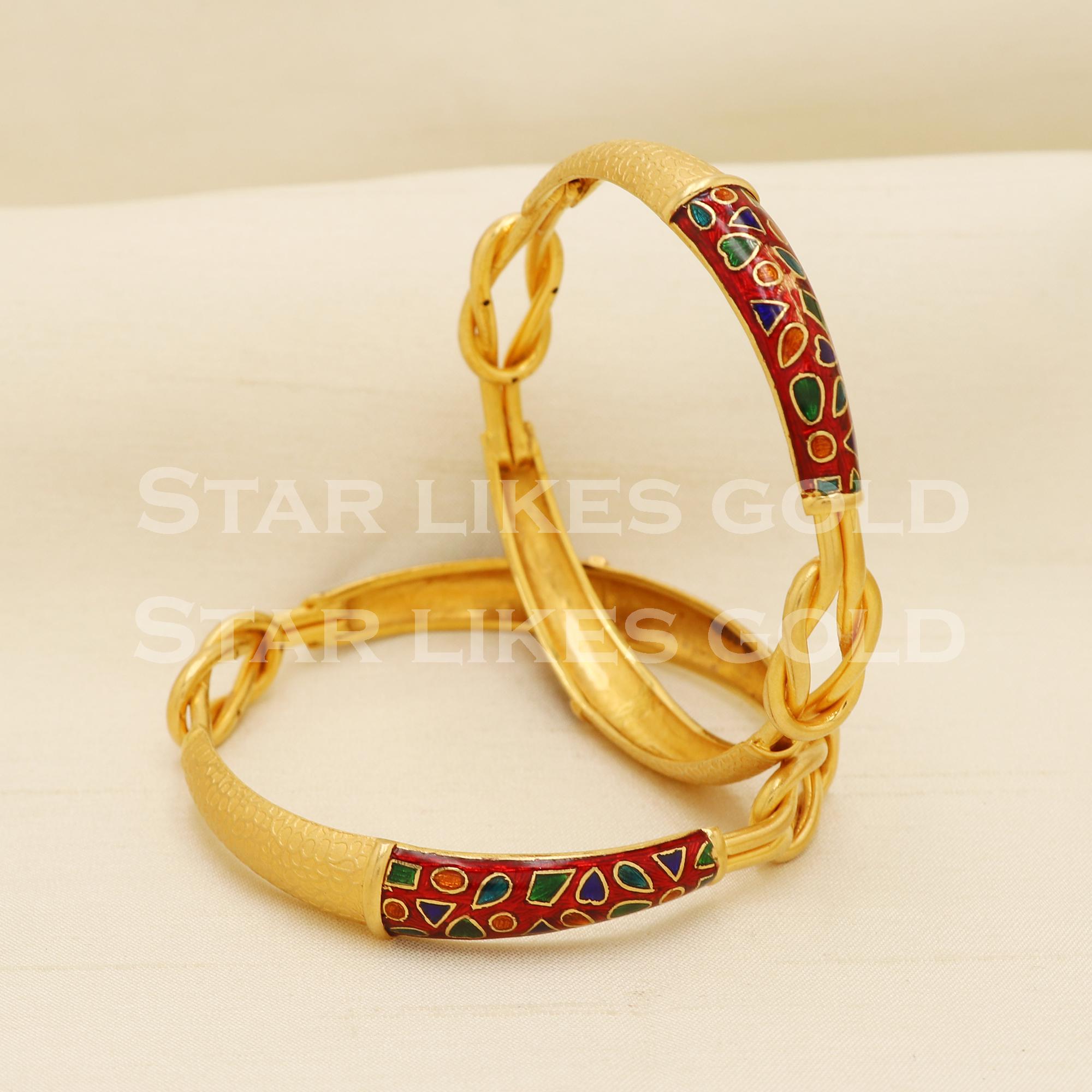 22kt Yellow Gold Infinity Knot Mosaic Meenakari Bangle, 22k Solid