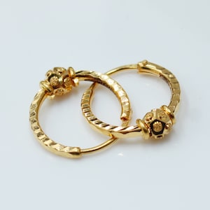 Small 22k Bali Hoop Earrings, Gold Beads Hoop, Handmade 22k huggie earrings hoop indian jewelry, 22kt gold hoop, 22k hoops