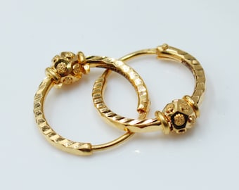 22k Gold Bali Hoop Earrings, Handmade Indian Jewelry
