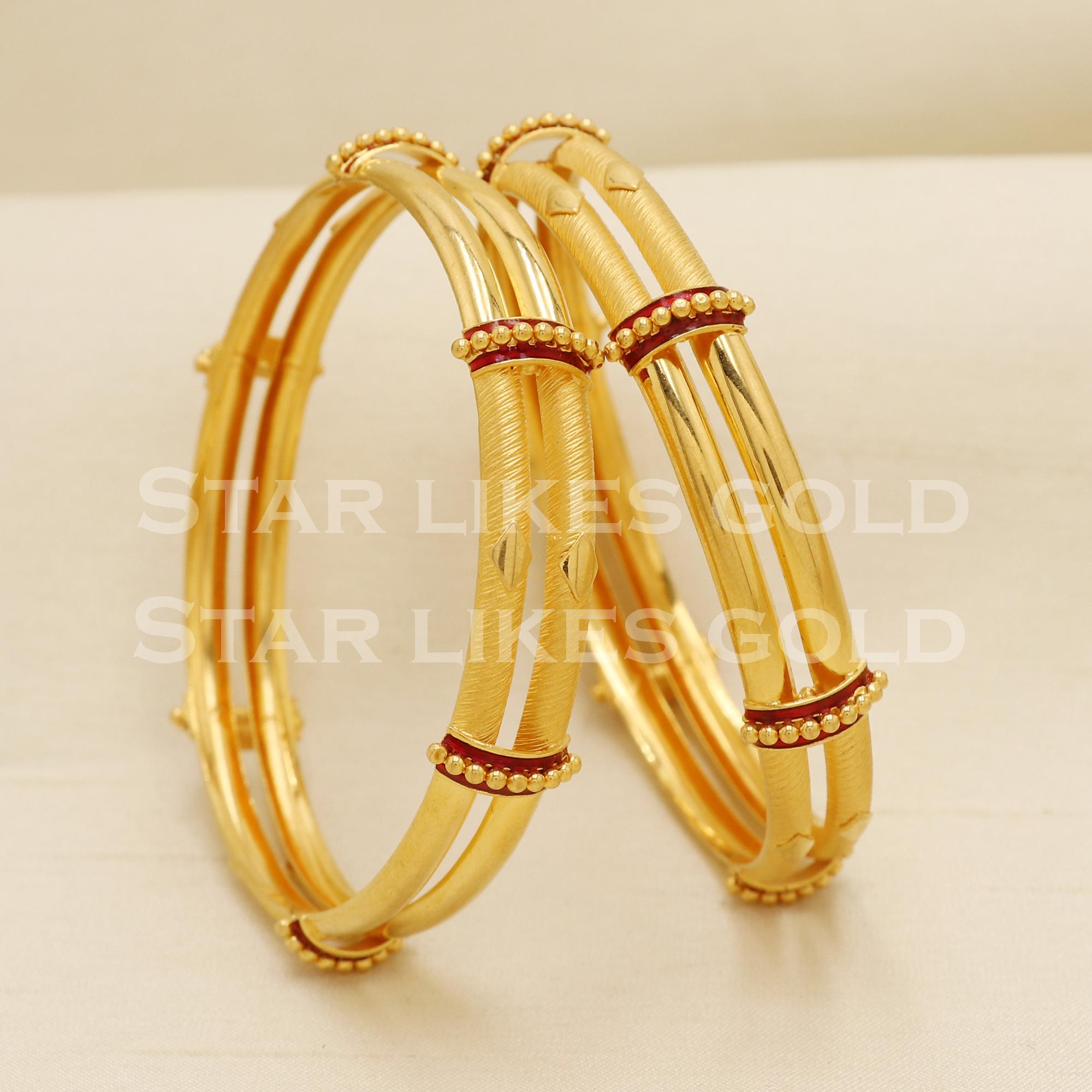 22kt Yellow Gold Traditional Triple-strand Red Meenakari Bangle