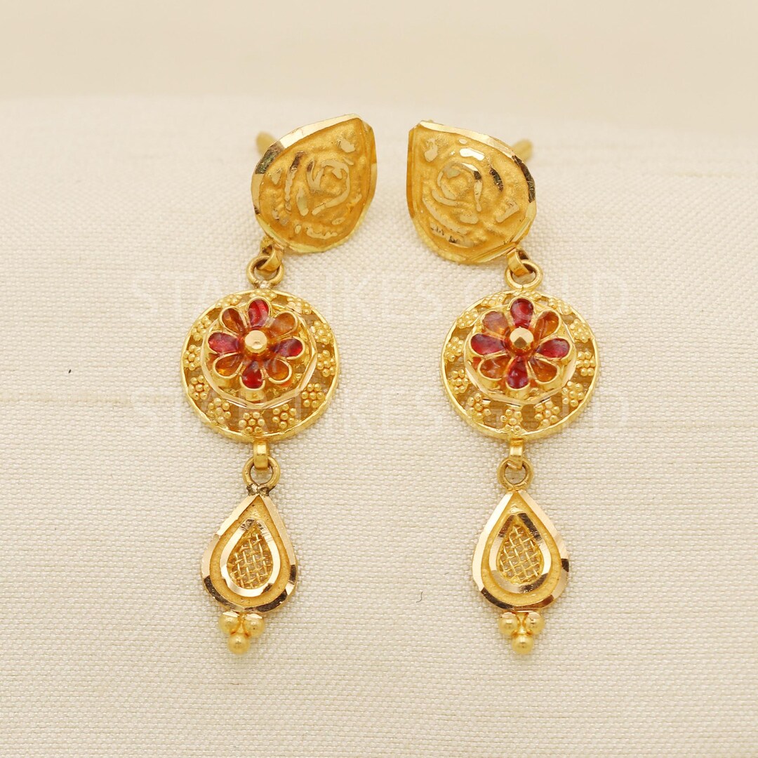Gioielli Oro Giallo Senza Pietre Orecchini A Perno Design Indiano/asiatico In Oro 22 Carati - Eleganti E Vintage, Senza Pietra! Orecchini Eleganti Butterfly Gioielli Oro Giallo Senza Pietre Orecchini A Perno Design Indiano/asiatico In Oro 22 Carati - Eleganti E Vintage, Senza Pietra! Orecchini Eleganti Butterfly