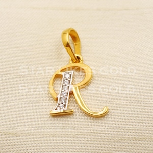Colgante de oro amarillo de 18 k con inicial de R y circonitas, hecho a mano, joyería liviana, PR1281