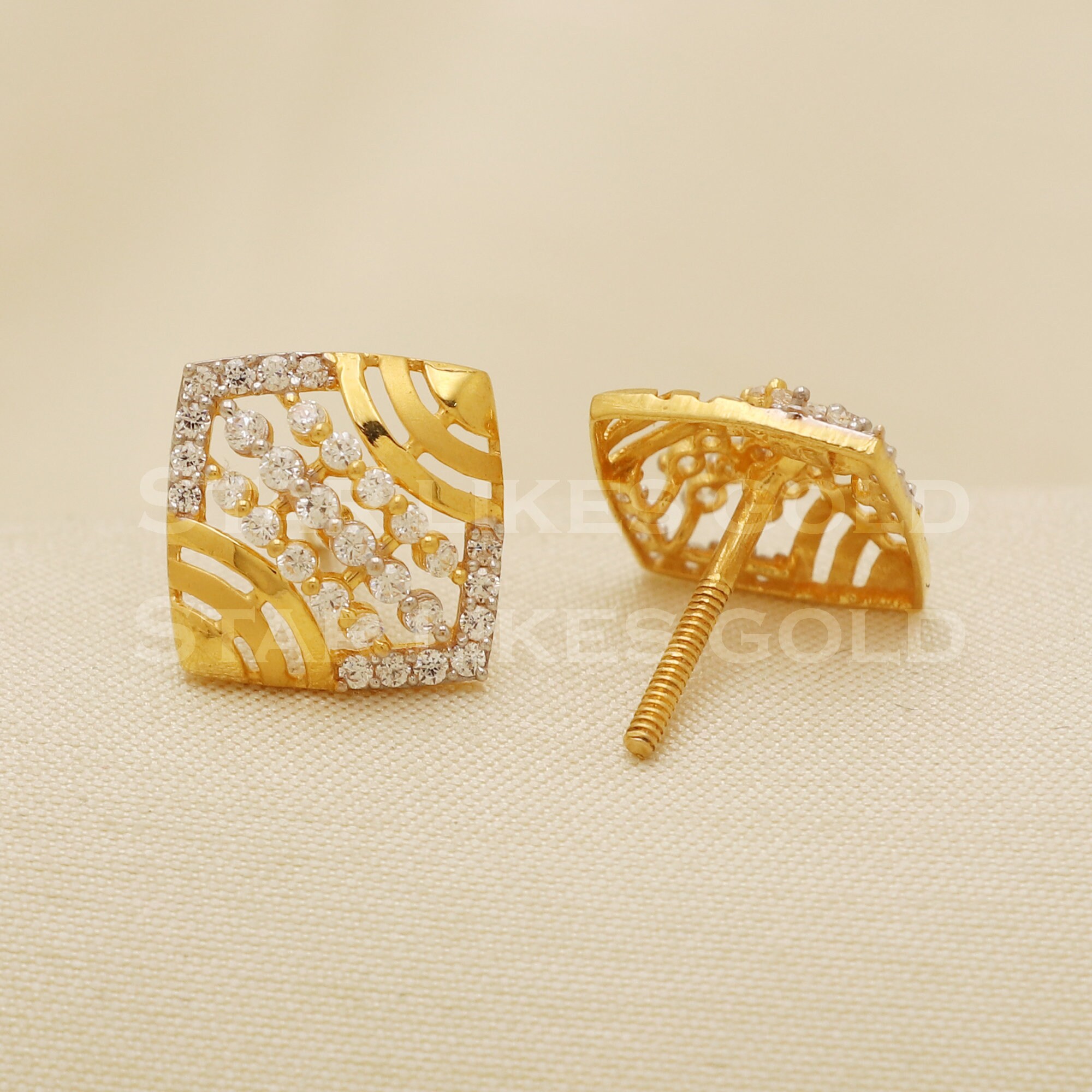 22 Karat 22k Gold Stud Cz Earrings Jewelry - Etsy