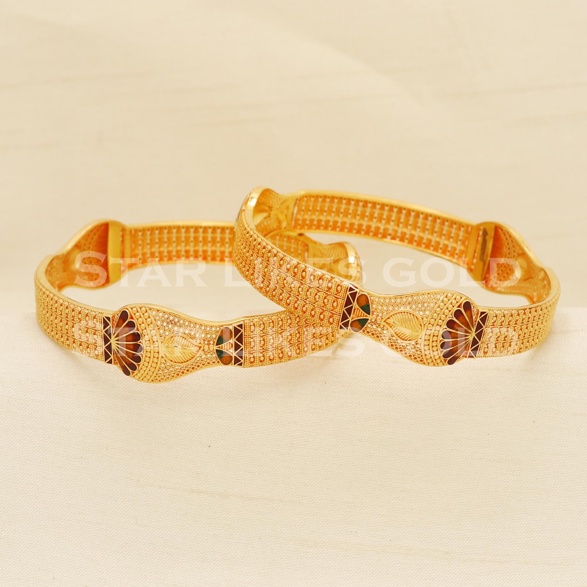 22k Solid Gold Meenakari Bangle Handmade, 22kt Yellow Gold