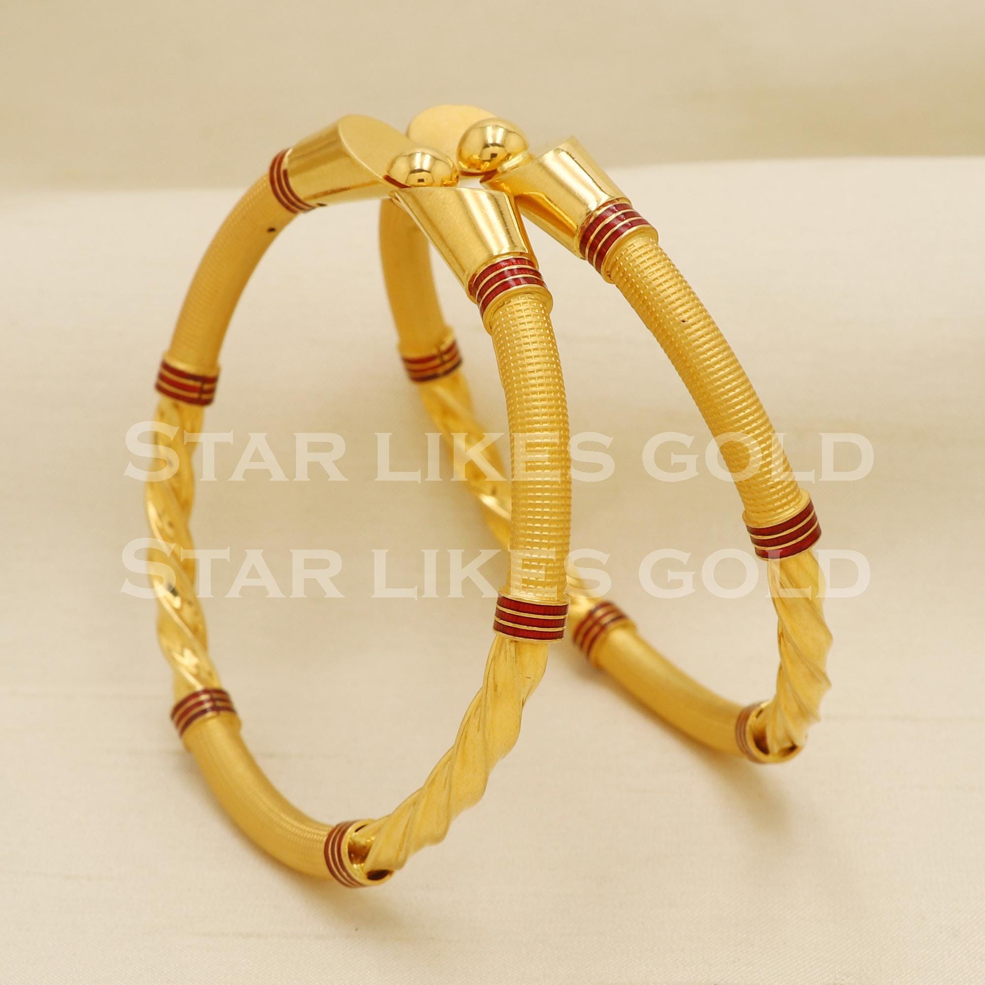 Traditional Indian Meenakari Bangles Solid 22k Gold Kada Pair