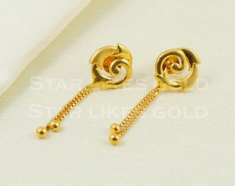 Solid 18k Gold Spiral Earrings, 18ct Double Chain Jewelry
