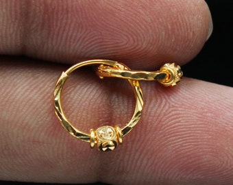 Handmade 22k Gold Bali Hoop Earrings, Indian Huggie Jewelry