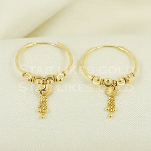 18 karat 18k gold bali hoop earrings