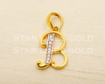 Colgante con inicial B de oro de 18k, joyería con letra B de oro macizo de 18k y piedra blanca, PR1222