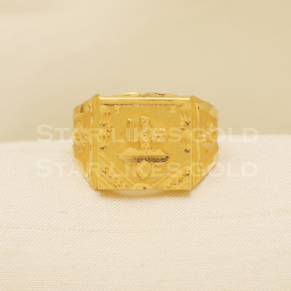 22k Yellow Gold Ring, BIS Hallmark 916 Sikh Khanda Symbol Men