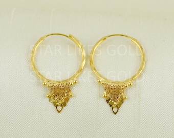 18k Gold Hoop Earrings, Solid 18 Karat Gold Designer Jewelry