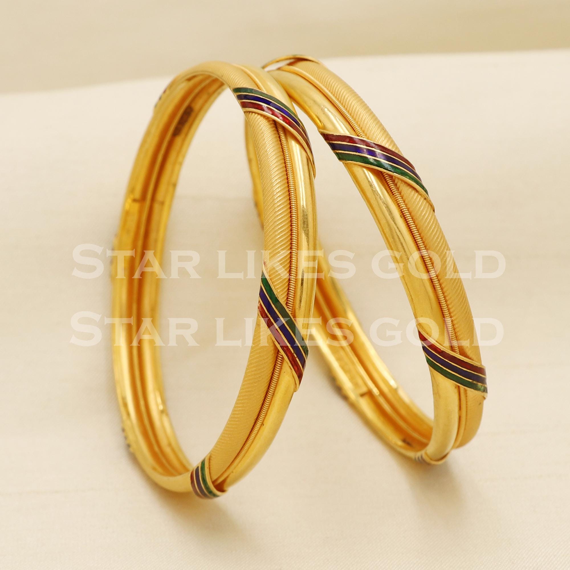 22 Karat Real Gold Bangles, BIS Hallmark Colorful Indian Daily