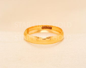 22k Gold Plain Band Ring Hallmark, 22kt Shiny Wedding Band, Size 7.5