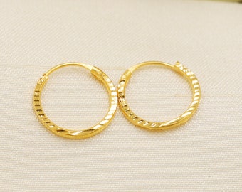 22K Yellow Gold Hoop Earrings, Handcrafted Indian Jewelry