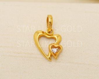 22k Gold Double Heart Pendant Hallmark, 22kt Zircon, PR2085