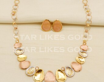 Fine 22KT 22 Karat GOLD NECKLACE Earrings set Multi Tone Jewelry, Indian jewelry, PR1418