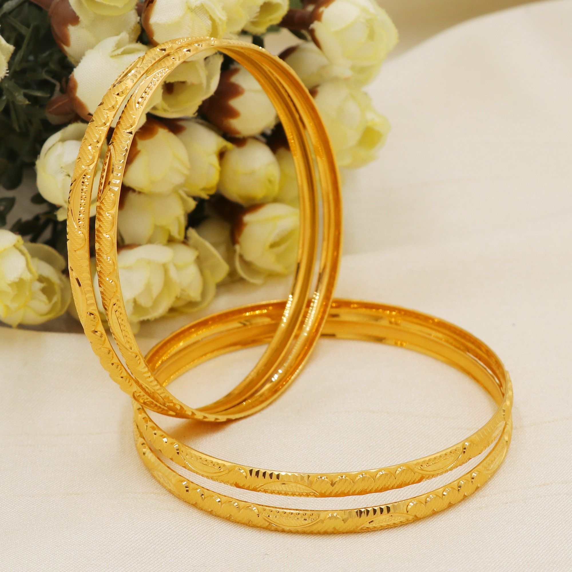 22kt Gold Sparkling Wave Cut Slim Bangle, Modern 22k Solid Gold