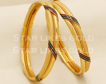 22 Karat Real Gold Bangles, BIS Hallmark Colorful Indian Daily