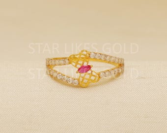 Butterfly Zircon 18 karat 18k Gold Indian Ring Handmade Jewelry