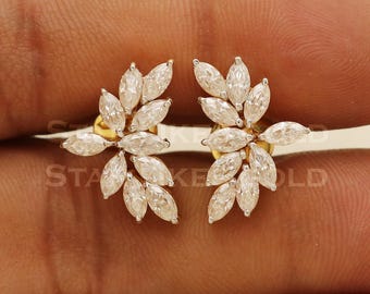 18k Gold Teardrop Moissanite Earrings, 18 Karat Gold Tops, PR1109
