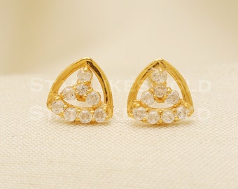 zircon 18 karat 18k gold stud earrings jewelry